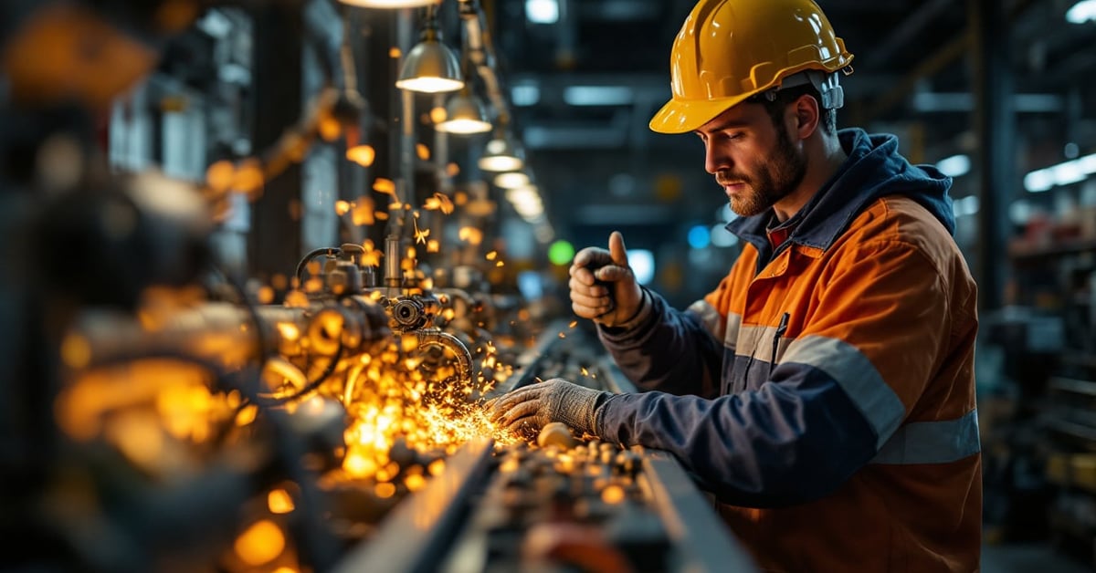 Techniciens d'entreprises de maintenance industrielle travaillant sur des équipements de chaudronnerie et d'usinage