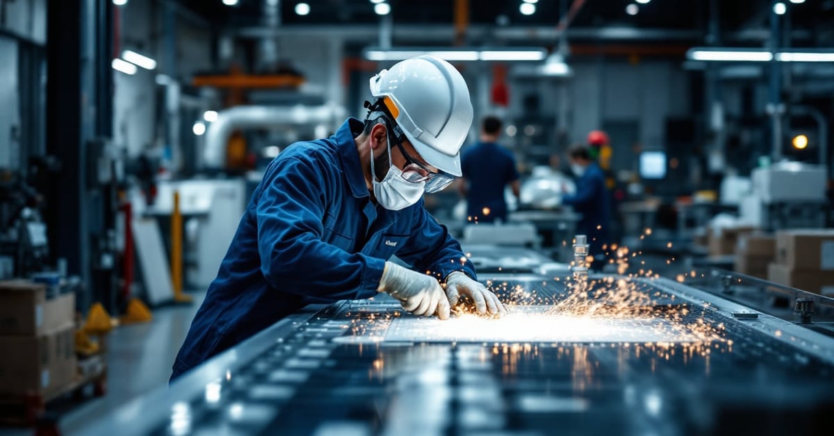 Technicien en formation maintenance industrielle inspectant un équipement dans un atelier moderne