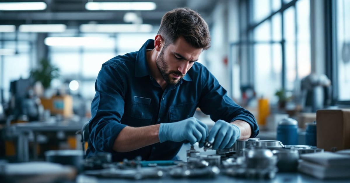 Technicien en maintenance industrielle inspectant une machine dans une usine moderne
