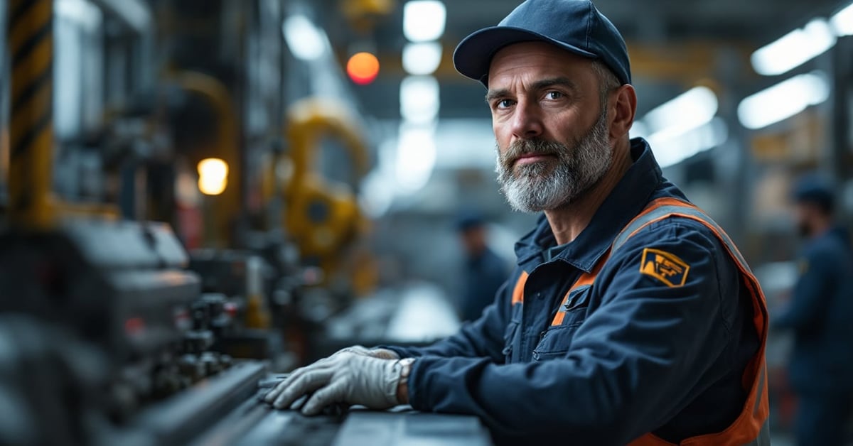 Technicien de maintenance industrielle inspectant une machine dans une usine moderne
