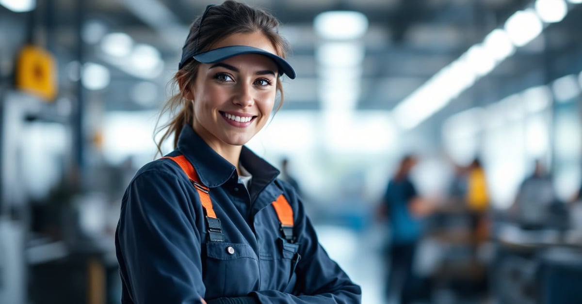 Technicienne de maintenance industrielle inspectant un équipement dans une usine moderne