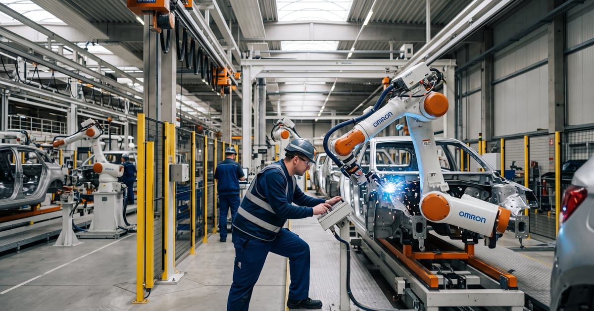 Ligne de production automatisée avec bras robotiques industriels en action dans une usine moderne