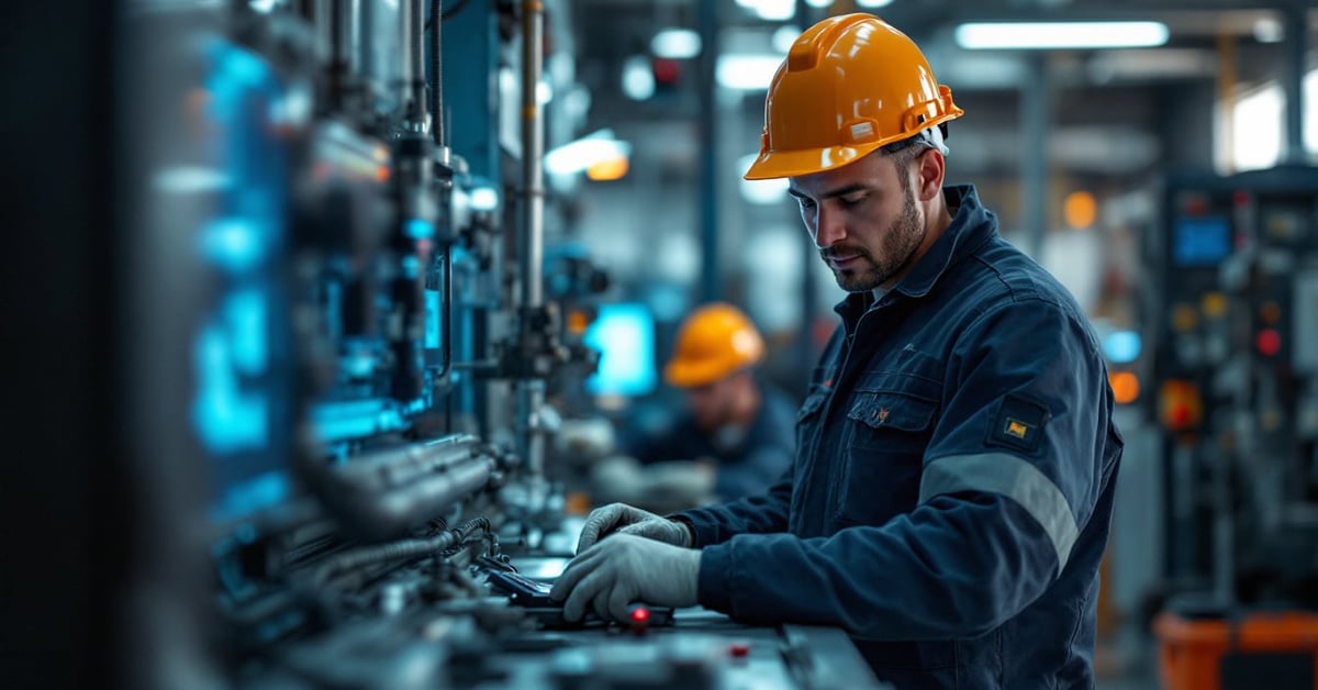 Technicien de maintenance industrielle en formation pratique sur un équipement mécanique en atelier