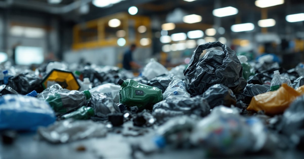 Recyclage plastique industriel : tri et traitement de déchets plastiques dans une usine moderne